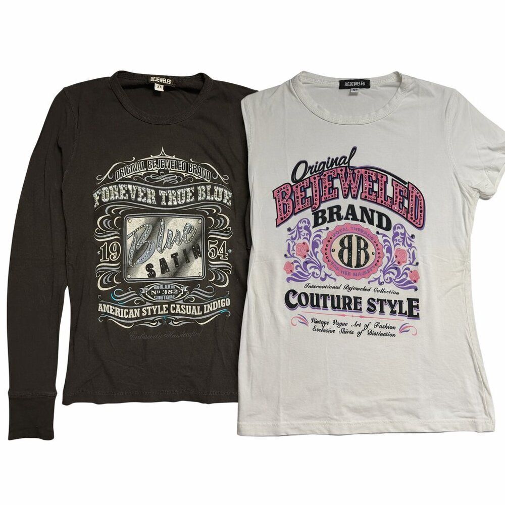 Bejeweled‎ XS Graphic Tee Bundle Y2K Rhinestone Logo Tops Streetwear Glam